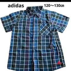 美品adidas 半袖チェックシャツ120〜130