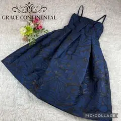 【美品】グレースコンチネンタル★花柄ワンピース★ドレス★ネイビー★ラメ