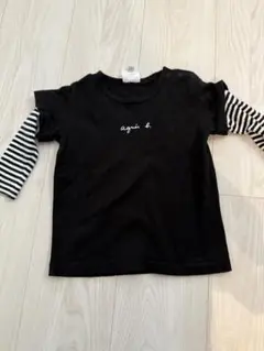 agnis b. 半袖Tシャツ 2 ans 黒/ストライプ