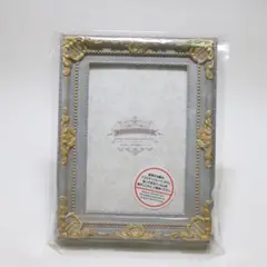手塗り一点物 フォトフレーム/小品額装 写真L判《ライトグレー＆金色》