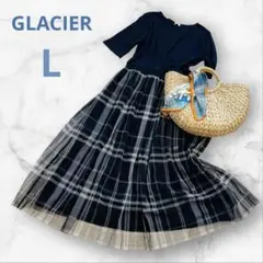 GLACIER グラシア ロングワンピース チュールチェック シフォン L