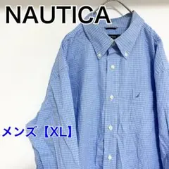 YBE1【US輸入】NAUTICA　長袖シャツ【メンズXL】水色他チェック柄