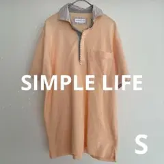 【上品】SIMPLE LIFE ポロシャツ S オレンジ 襟ストライプ ポケット