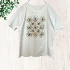 レスピーギ/ビジュー付きTシャツ/スパンコール/半袖/トップス/ホワイト系/綿混