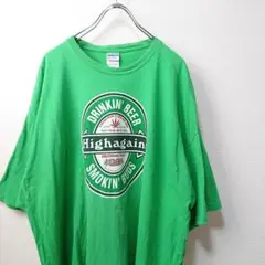 USA古着 ハイネケンパロディ ハイアゲイン プリントTシャツ グリーン XXL