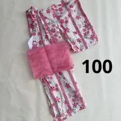女の子　浴衣　ピンク　桜　100 帯セット
