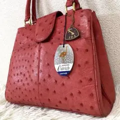 【未使用•タグ付✨】オーストリッチ ハンドバッグ ゴールド金具 JRAタグ 赤