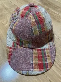 日本製 ヴィンテージ パッチワーク キャップ チェック柄 ウール 58cm