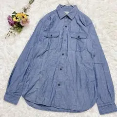 【バックナンバー】デニムシャツ　ブラウス　ダンガリー　スリット　ブルー　M
