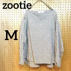 【zootie】ボートネック 長袖ブラウス M 麻混 ストライプ リネン