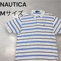 【美品】NAUTICA ノーティカ　ポロシャツ　ブルー　ボーダー 大きめサイズ