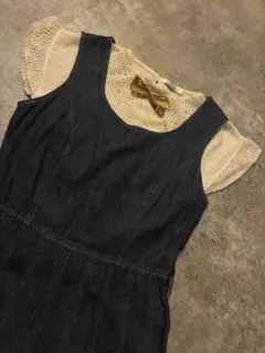 vintage刺繍＆レース編み麻混サマーニットリボンcuriosanutrof
