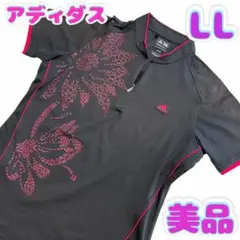 【美品】アディダス　レディースポロシャツ　ハイネックハーフジップ　LL 黒赤