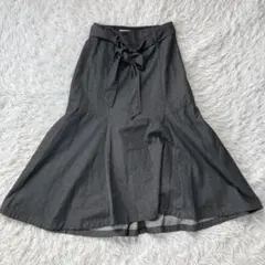 状態良 ナノユニバース フレアロングスカート リボン付き グレー 3078