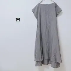 ワンピース　ロング　フレンチスリーブ　フレア　ボートネック　薄手　綿100 M
