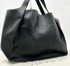 【美品】ステラマッカートニー トートバッグ 黒 サークルロゴ A4収納可