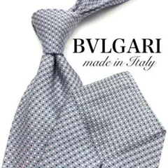 【美品】BVLGARI ネクタイ ドット柄 ジャガード織 光沢感 ライトブルー