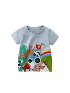 農場動物 トラクター Tシャツ (ライトブルー)
