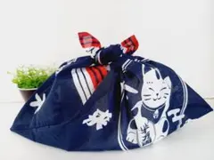 あずま袋◆手拭い◆エコバック◆コンビニバック◆ハンドメイド【招き猫ネイビー】