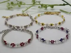 フラワーシリーズガラスビーズブレスレット4本セット
