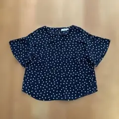 美品✨Mixing blue ネイビー ドット柄 半袖ブラウス