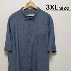 USA古着　ダンガリーシャツ　半袖　3XLサイズ　グレーネイビー　無地　デニム