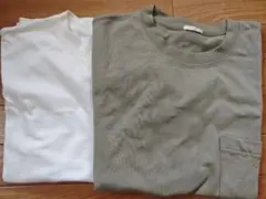 GUポケット付きオーバーサイズTシャツ　白、カーキ