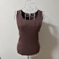【S】GU ブラウン リブ編み ノースリーブ トップス