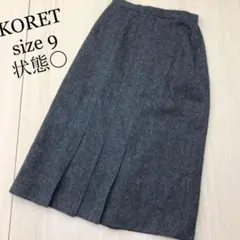 KORET レナウン アシンメトリー プリーツ ウール 膝下スカート