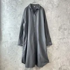 無印良品　ロング シャツワンピース　チャコールグレー　長袖　M L 綿100%