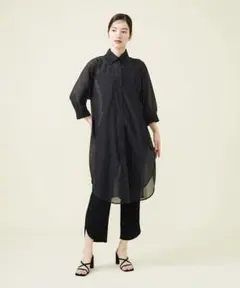 Sybilla シビラ　コットンシルクオーガンジーロングシャツ　ブラック