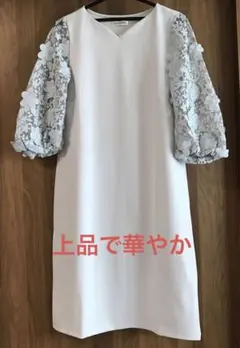 【新品】 オールシーズン　 立体レース グレージュワンピース
