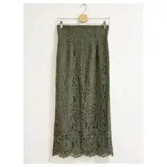 m428_NOBLE 極美品✨リバーレース Iラインスカート 36 オリーブ