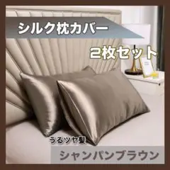 シルク風枕カバー 2枚セット シャンパンブラウン d