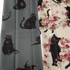 綿麻生地　黒猫　2枚セット