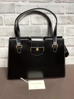 極美品 訳あり クリスチャンディオール CDロゴ 黒色 レザー ハンドバッグ