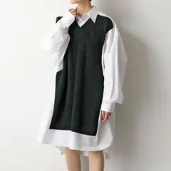 メゾンマルジェラ ニットドッキング シャツワンピース