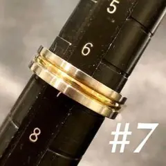 刻印可★7号 ゴールド シルバーライン 平打ち リング ステンレス製 4mm