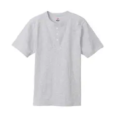 Hanes BEEFY リブヘンリーネック Tシャツ グレー L