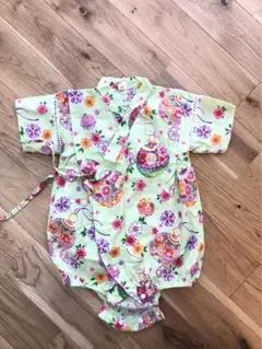 花柄薄緑甚平 80cm 綿100%