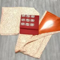 【G91】着物 小紋 正絹 生成 オレンジ 単品 初心者・着付練習やアレンジに
