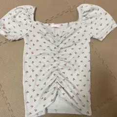 韓国 夏 トップス さくらんぼ 柄 水色 可愛い おしゃれ