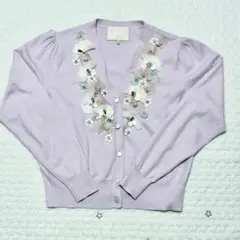 chesty 花柄刺繍ラベンダー ビジュー　カーディガン F