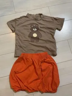 クマのイラスト付きTシャツとバルーンパンツセット 90cm