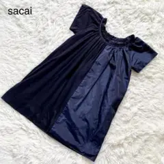 【美品】サカイ 切り替え ワンピース チュニック S 黒 紺 バイカラー 半袖