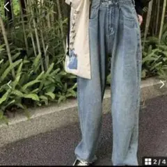 ライトブルーデニムワイドレッグパンツ　Lサイズ