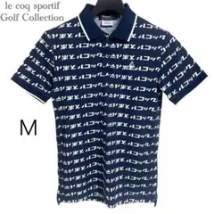 ルコック 半袖ポロシャツ ネイビー×白 カタカナロゴ総柄　M