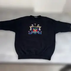 90s TRUSSARDI ロゴ 刺繍 ワッペン 半袖　ブラック 42