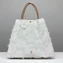 【新品・タグ付き】ホワイト トートバッグ フリンジデザイン