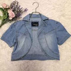Presuque Tout　ダメージ加工　半袖デニムジャケット　ショート丈